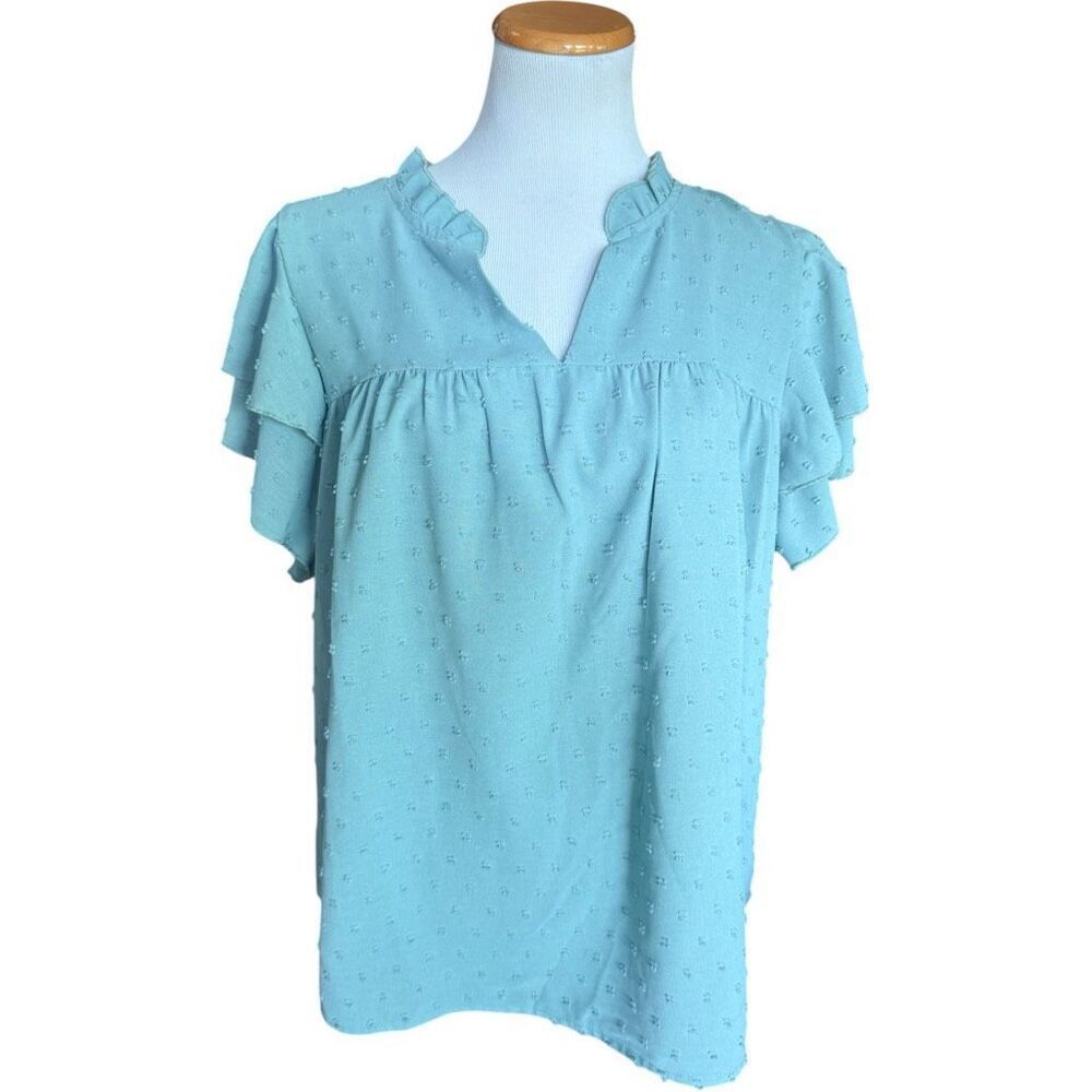Womens Shein Sage Swiss Dot Split Neck Short Sleeve Top Blouse - Sz 1X
